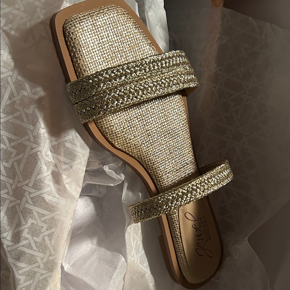 Jewel Badgley Mischka Gold Woven Sandals
